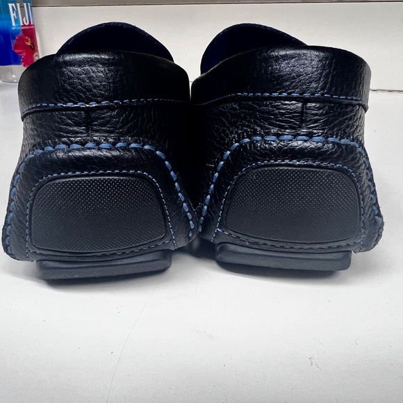 Donald J. Pliner Varran Black Pebbled Leather Loafer/Moc w/ Blue Contrast Stitch - Picture 6 of 13